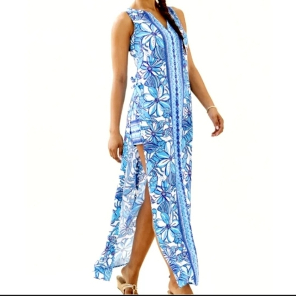 Lilly Pulitzer Donna Maxi Romper Succulent Blue Pop Up Coronado Crab Size 00